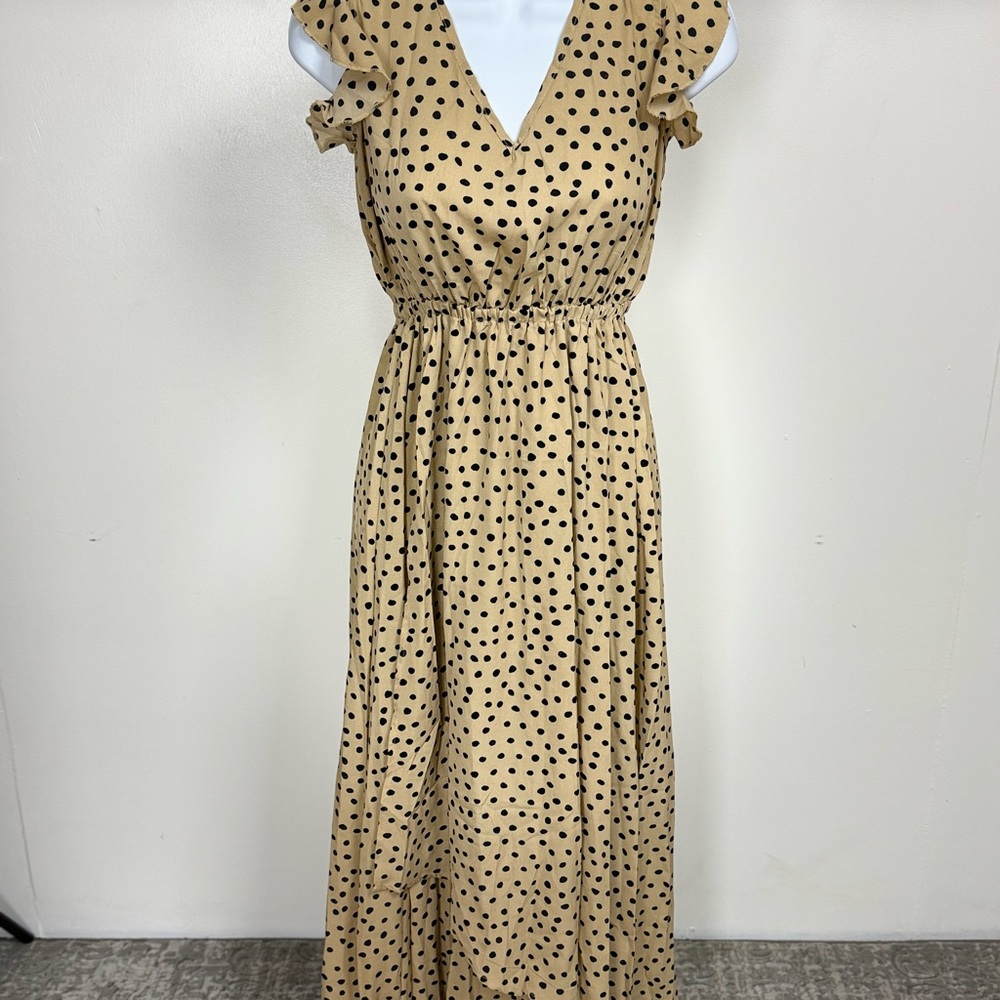 Polka Dot Maxi Dress - Tan and Black